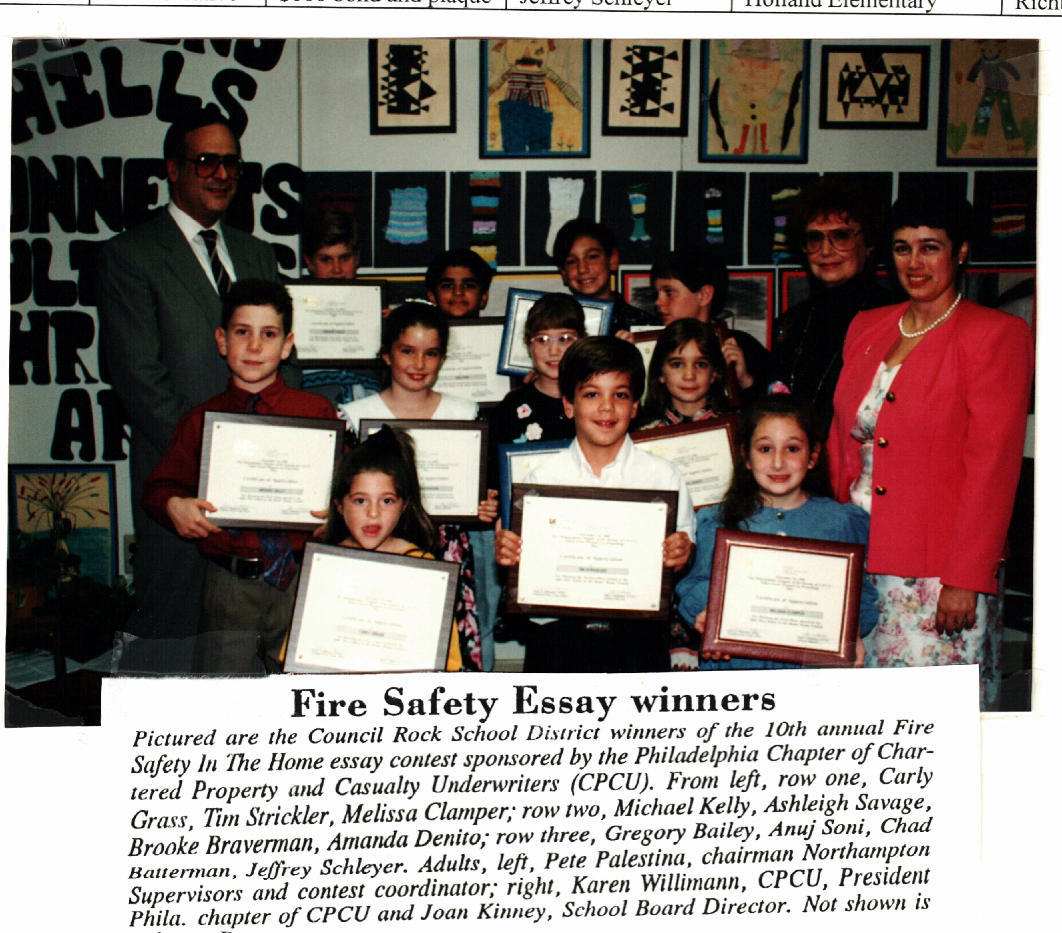 Fire Safety Essay Contest Winners | Philadelphia CPCU Society Chapter